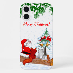 Santa Claus with Rabbit Fox and Squirrel iPhone 16 Plus Case