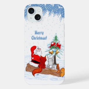 Santa Claus with Rabbit Fox and Squirrel iPhone 15 Plus Case
