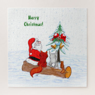 Santa Claus with Rabbit Fox and Squirrel Jigsaw Puzzle