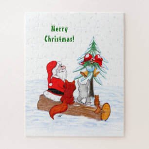 Santa Claus with Rabbit Fox and Squirrel Jigsaw Puzzle