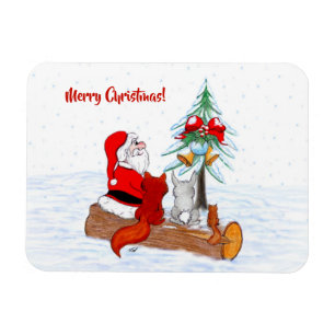 Santa Claus with Rabbit Fox and Squirrel Magnet