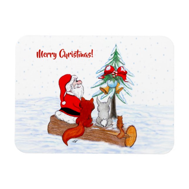 Santa Claus with Rabbit Fox and Squirrel Magnet (Horizontal)