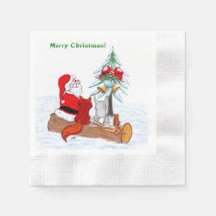 Santa Claus with Rabbit Fox and Squirrel Napkin