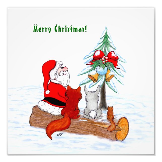 Santa Claus with Rabbit Fox and Squirrel Photo Print (Front)