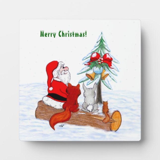 Santa Claus with Rabbit Fox and Squirrel Plaque (Front)