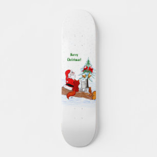 Santa Claus with Rabbit Fox and Squirrel Skateboard