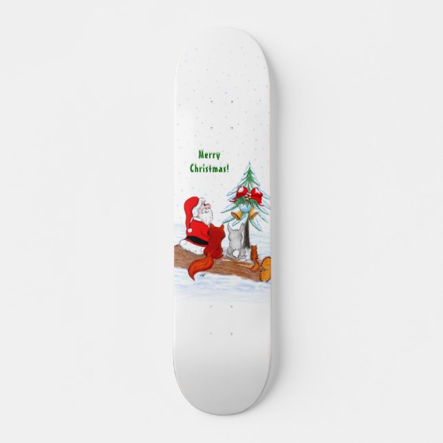 Santa Claus with Rabbit Fox and Squirrel Skateboard (Front)