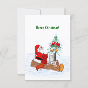 Santa Claus with Rabbit Fox and Squirrel Thank You Card