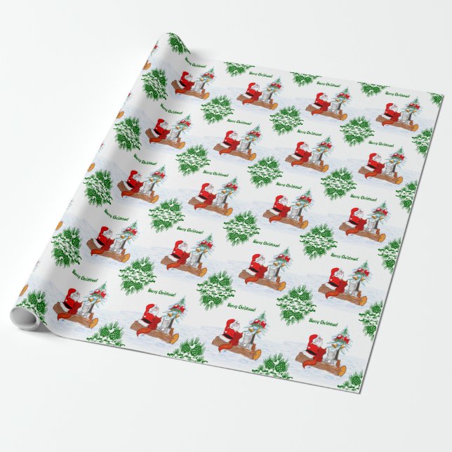 Santa Claus with Rabbit Fox and Squirrel Wrapping Paper (Unrolled)