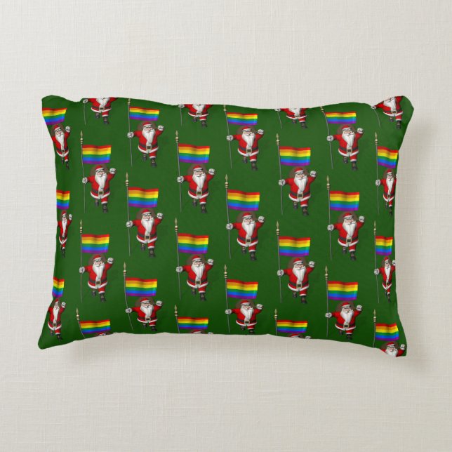 Santa Claus With Rainbow Flag Decorative Cushion (Back)