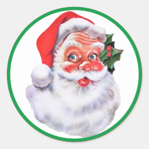 Santa Claus with Red and Green Pretty Envelope Classic Round Sticker