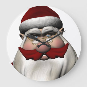 Santa Claus With Red Moustache Large Clock