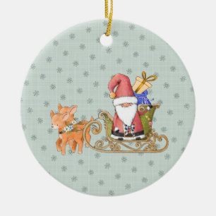 Santa Claus with Reindeer and Sleigh Custom Ceramic Tree Decoration