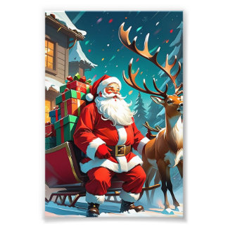 “Santa Claus with Reindeer ChristPhoto Photo Print