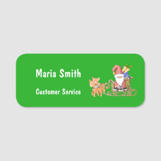Santa Claus with Sleigh and Reindeer Personalized Name Tag