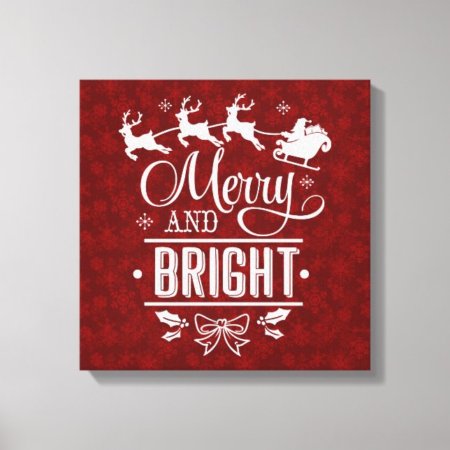 Santa Claus with sleigh Merry And Bright script Canvas Print (Front)