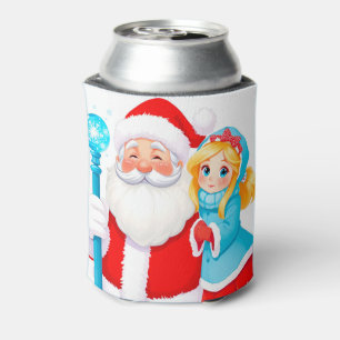 Santa Claus With Snow Maiden in Winter Attire Can Cooler