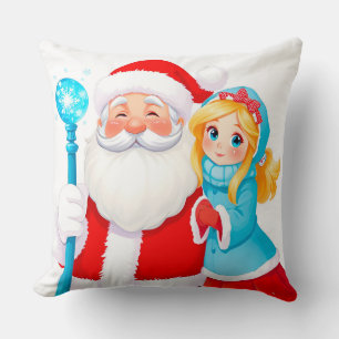Santa Claus With Snow Maiden in Winter Attire Cushion