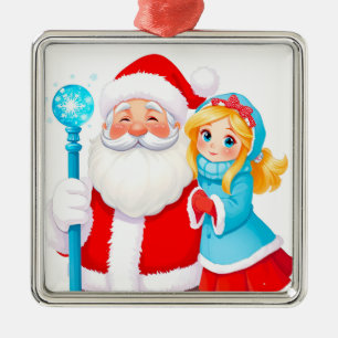 Santa Claus With Snow Maiden in Winter Attire Metal Tree Decoration