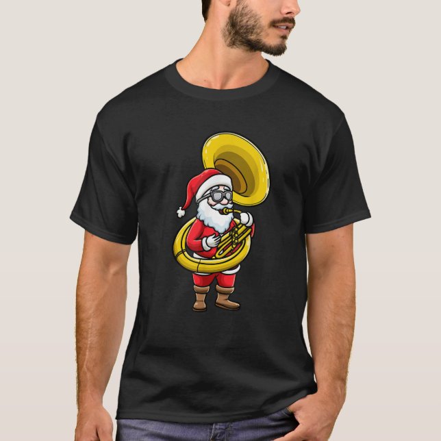 Santa Claus With Sousaphone Christmas Sousaphonist T-Shirt (Front)