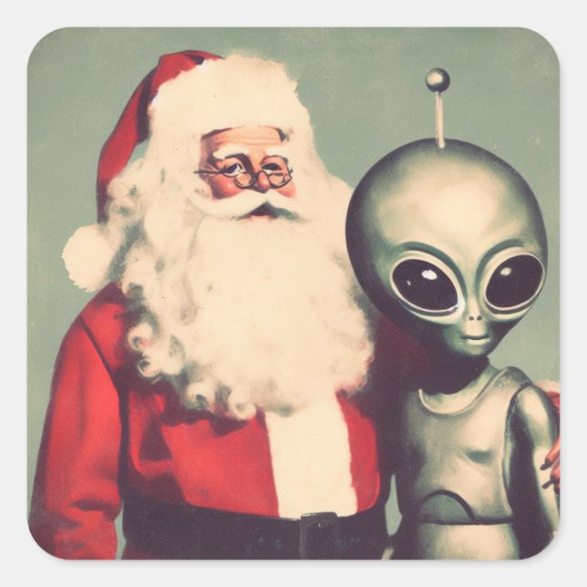 Santa Claus with Space Alien Sci Fi Christmas  Square Sticker (Front)