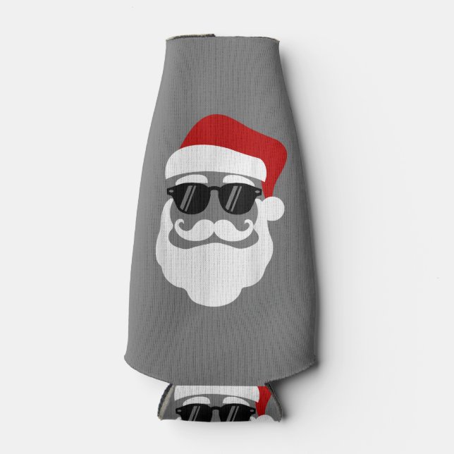 Santa Claus with Sunglasses Funny Christmas Design Bottle Cooler (Front)