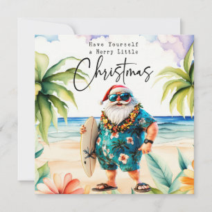 Santa Claus with Surf Board from Hawaii Christmas Holiday Card