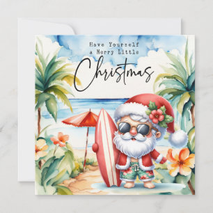 Santa Claus with Surf Board from Hawaii Christmas Holiday Card