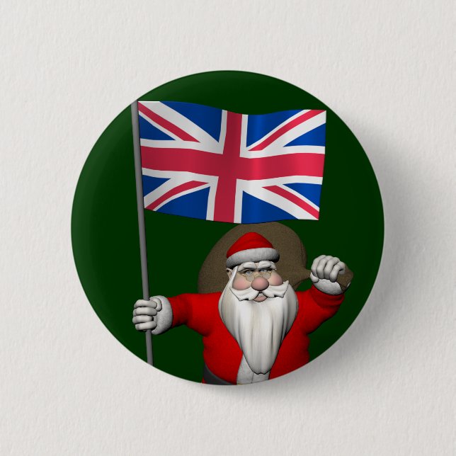 Santa Claus With Union Flag Of The UK 6 Cm Round Badge (Front)