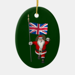 Santa Claus With Union Flag Of The UK Ceramic Tree Decoration