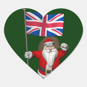 Santa Claus With Union Flag Of The UK Heart Sticker