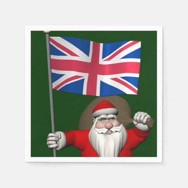 Santa Claus With Union Flag Of The UK Napkin (Front)