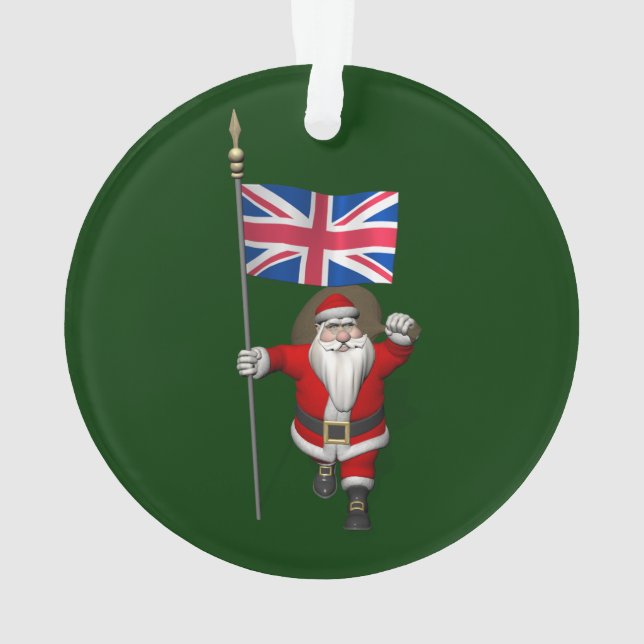 Santa Claus With Union Flag Of The UK Ornament (Back)
