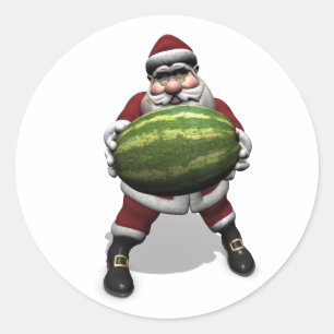 Santa Claus With Very Big Watermelon Classic Round Sticker