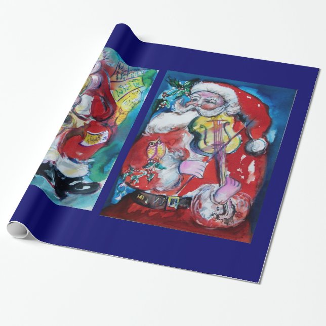 SANTA CLAUS WITH VIOLIN AND SAX WRAPPING PAPER (Unrolled)