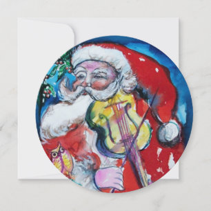 SANTA  CLAUS WITH VIOLIN - CHRISTMAS PARTY Gold Invitation