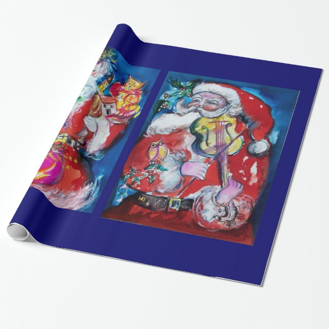 SANTA CLAUS WITH VIOLIN/CHRISTMAS TREE AND BALOONS WRAPPING PAPER (Unrolled)