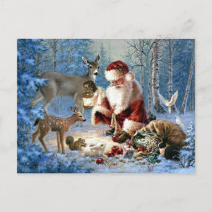 Santa Claus with wildlife Holiday Postcard