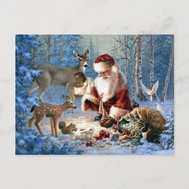 Santa Claus with wildlife Holiday Postcard (Front)