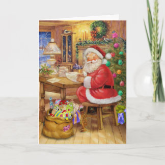 Santa Claus working on his desk Holiday Card
