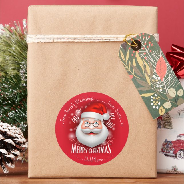 Santa Claus Workshop Merry Christmas Classic Round Sticker (Holiday)