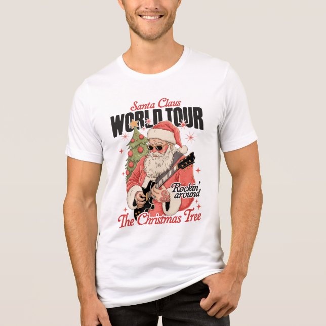 Santa Claus World Tour Cool Christmas Music Guitar Tri-Blend Shirt (Front)