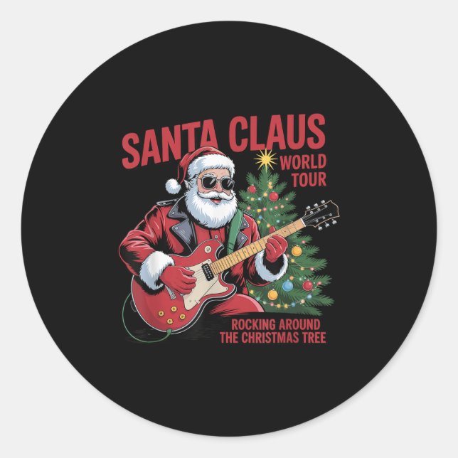 Santa Claus World Tour Rocking Around The Christma Classic Round Sticker (Front)