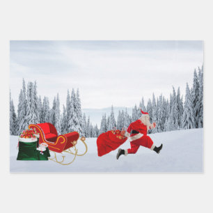 Santa Claus Wrapping Paper Flat Sheet Set of 3