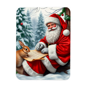 Santa Claus Writing a Letter in a Snowy Forest Magnet