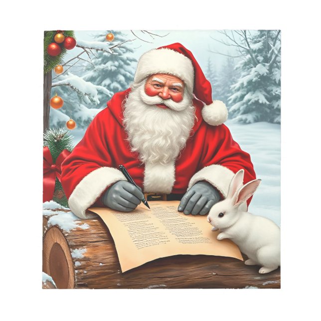 Santa Claus Writing a Letter in a Snowy Forest Notepad (Front)