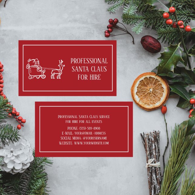 Santa Claus Xmas Red Hire Sleigh Professional  Business Card (Creator Uploaded)