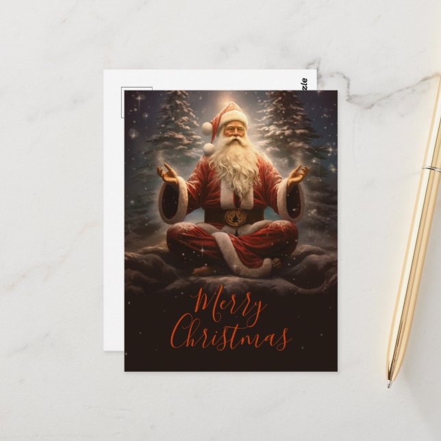 Santa Claus Yoga Postcard (Front/Back In Situ)
