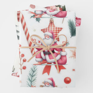 Santa Claus Yoga with Christmas themed Wrapping Paper Sheet