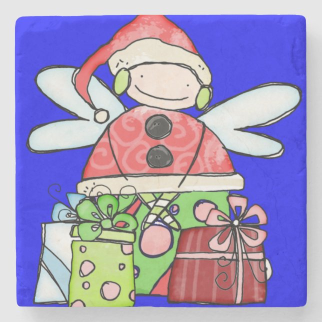 Santa ClausChristmas Marble Stone Coaster, Blue    Stone Coaster (Front)